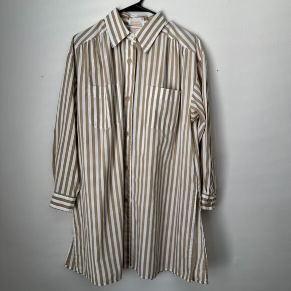 Vintage Tan and White Stripe Button Down Shirt Dress - Picture 8 of 8
